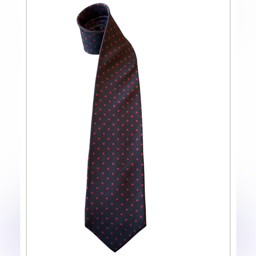 Bert Pulitzer Men’s Navy Blue with Red Polka Dot Pattern Neck Tie 100% Silk USA